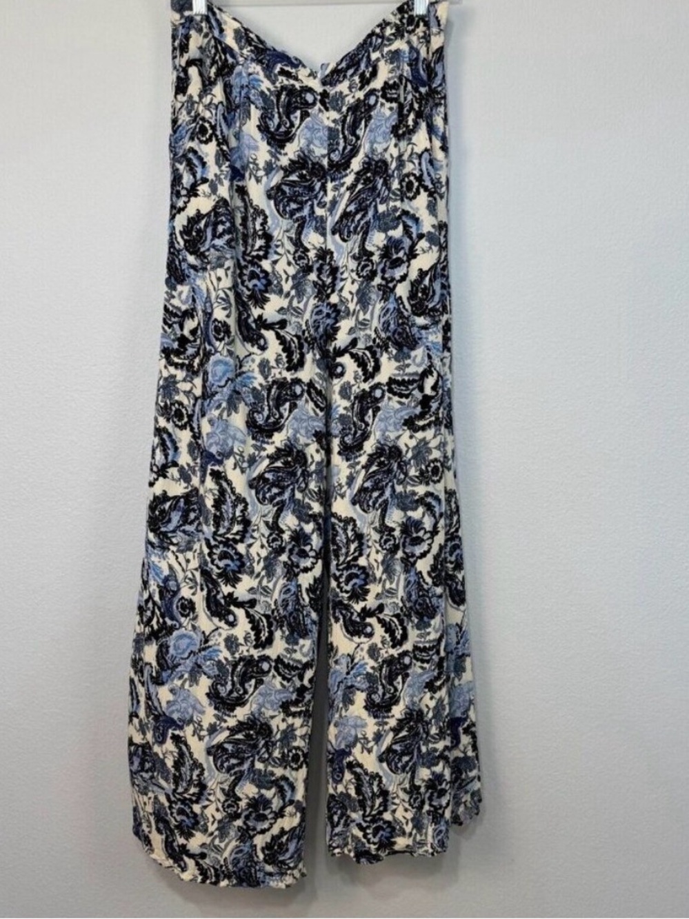 Free People Intimately Womens Wide Leg Paisley Floral Palazzo Pants Blue Black L